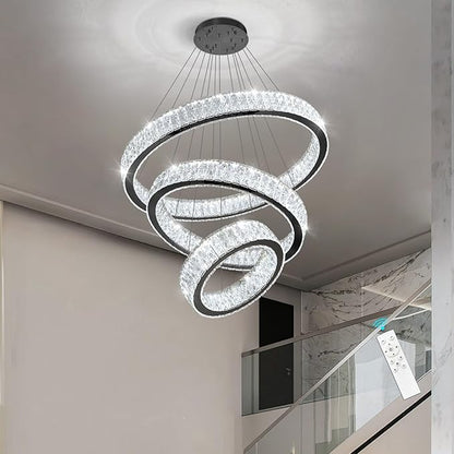 Modern Crystal Chandelier 55W Dimmable LED Chandeliers with Remote Luxury Height Adjustable Pendant Lighting for Living Room Dining Room Black