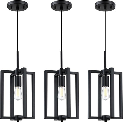 1 Light Hanging Rustic Farmhouse 8.3" Metal Lantern Cage Pendant Ceiling Light Fixture,Cafe Bar Over Sink Dining Room Bedroom Kitchen Island 3 Pack Black