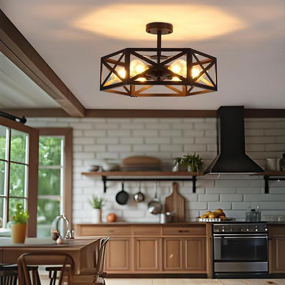 Semi Flush Mount Ceiling Light Fixtures, 6-Light Modern Metal Farmhouse Semi Flush Mount Chandelier, Industrial Ceiling Mount Light Fixtures for Kitchen Island, Dining Room, Entryway, Hallway