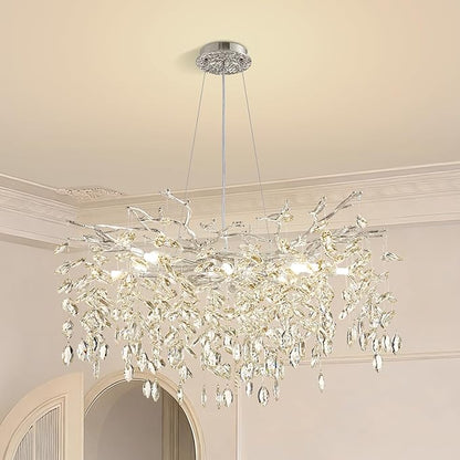 Modern Tree Branch Crystal Chandelier 30" Sliver Luxury Large Pendant Lighting 10-Light Contemporary K9 Crystal Chandeliers for Dining Room Kitchen Living Room Foyer Entryway (Sliver, D30"-Round)