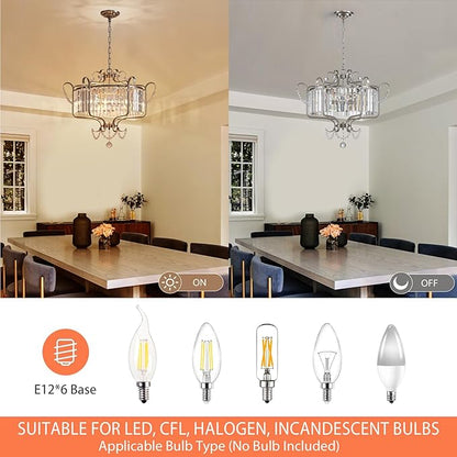 Modern Crystal Chandelier for Dining Room 24" Brushed Nickel Light Fixtures 6-Light Farmhouse Pendant Lighting for Kitchen Island Bedroom Hallway Entryway