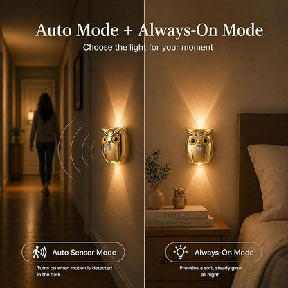 2-Pack Golden Owl Wall Lamp, Cute LED Night Light for Bedroom Decor, Warm Ambient Lighting for Kids Room, Nursery & Hallway, Creative Animal Wall Light, Gift for Home Decoration
