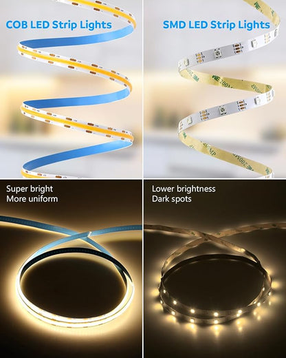 Aclorol COB Led Strip Light 12V 16.4ft Led Strip Lights 3000K Warm White 1600Leds CRI85+ Flexible LED Tape Lighting for Bedroom TV Party Home Indoor Decor(Power Supply&LED Dimmer Not Included)