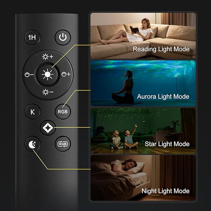 DUSKTEC Floor Lamp with RGB Star Projector, 15W 1400LM Dimmable 4 Color Temperatures LED Standing Lamp with Remote, Modern Tall Corner Lamp for Living Room, Bedroom, Office (Gold)