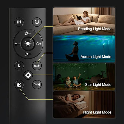 DUSKTEC Floor Lamp with RGB Star Projector, 15W 1400LM Dimmable 4 Color Temperatures LED Standing Lamp with Remote, Modern Tall Corner Lamp for Living Room, Bedroom, Office (Gold)
