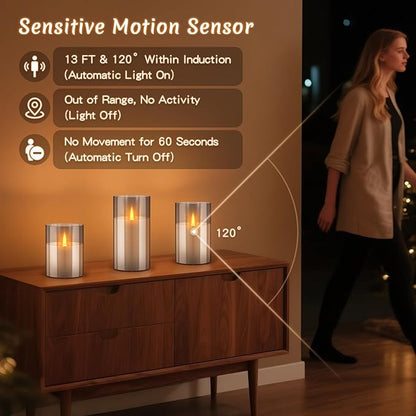 3PC Rechargeable Led Candles, Flameless Flickering with Remote & Timer, with Real Wax Candle in Glass Warm Color Light, Lasting for 200+ Hours for Festival, Party, Bedroom, Living Room Decor. Gray