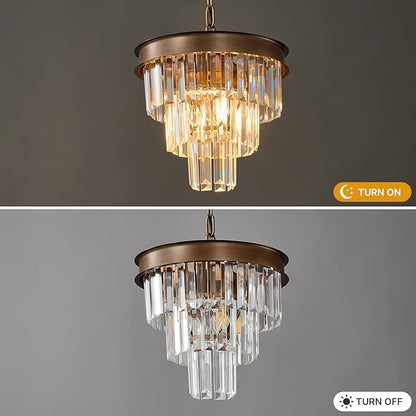 Modern Crystal Chandeliers For Dining Room: 4 Lights 12" Small Vintage Hanging Pendant Light Fixture Over Table - Antique Copper Mini Round Chandelier For Kitchen Island Bedroom Entryway Foyer Closet