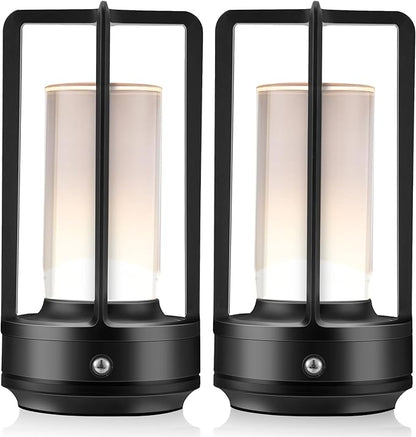 Anxingtools Portable Metal Table Lamp, Cordless Table Lamp, Rechargeable Battery Powered Portable LED Desk Lamp, 3 Color Stepless Dimming Touch, for Bedroom Restaurant Home Outdoor (2 Set of Black)
