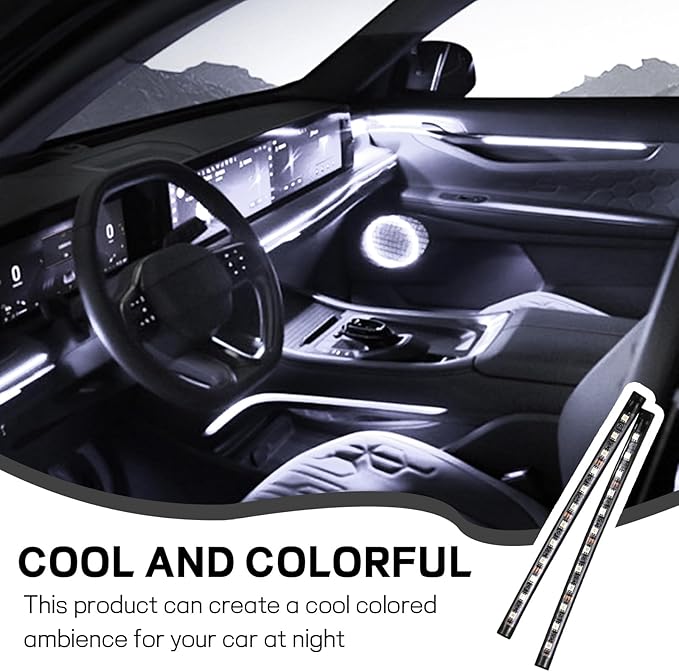 Car LED Strip Light, 12V 24 LED Interior Atmosphere Lights Under Dash Ambient Night Light, Auto Interior Decorative Lamp with Cigarette Adapter Plug, Car Accessories (White, Cigarette Lighter)