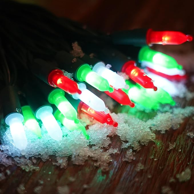 RECESKY 2 Pack Christmas String Lights with Built-in Timer - Total 100 LED 36ft Fairy Battery String Lights - Mini Lighting for Indoor Decor Wreath Lawn Bedroom Christmas Decorations - Red White Green