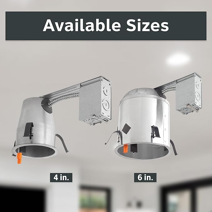 Designers Fountain LED Recessed Ceiling Light Housing, 6 Inch IC Rated Shallow Remodel Can Housing for Recessed Lights with Hanger Bar, Silver Trim, EVR6LICRAT