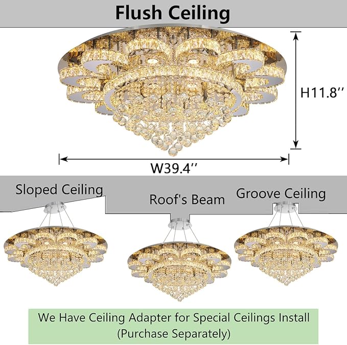 HAIXIANG Modern Chandelier Living Room Light Glam Chandeliers Ceiling Light Fixture Remote Dimmable Lights 40 Inches Luxury Crystal Silver Dining Room Lights