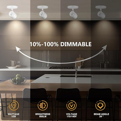VANoopee 5-Color Dimmable Ceiling Spotlight Flush Mount Adjustable Directional LED Spot Lights Indoor Bright Accent Fixture for Art Picture Living Room - CRI90 24° Flicker Free 10W 800lm White 2 Pack