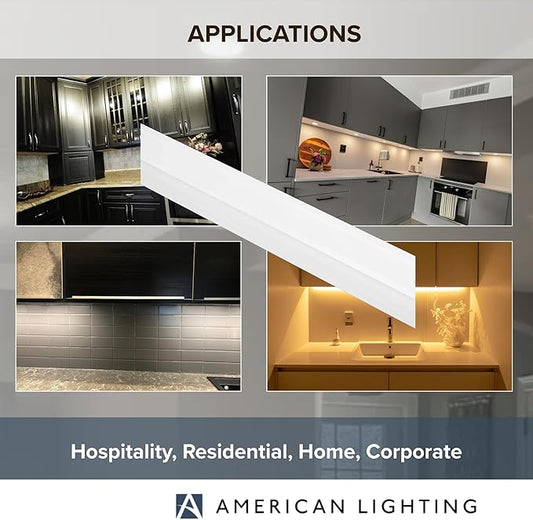 American Lighting LED Courant Plus Undercabinet Light 40 Inch 5CCT 90+ CRI 2000 Lumens with USB-A USB-C and 20A Receptacles White Finish Title 24 Compliant