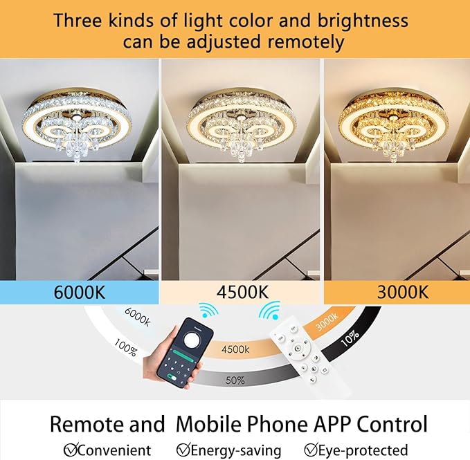 HAIXIANG Modern Chandeliers Bedroom LED Light Crystal Flush Mount Ceiling Lights for Dining Room Gold Chandelier Sparkling Interior Luxury Lighting Fixtures Living Room Dimmable Light 2700K 6000K