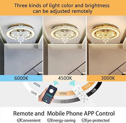HAIXIANG Modern Chandeliers Bedroom LED Light Crystal Flush Mount Ceiling Lights for Dining Room Gold Chandelier Sparkling Interior Luxury Lighting Fixtures Living Room Dimmable Light 2700K 6000K