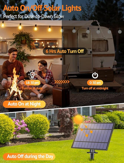 Larkvue 100FT(4x25FT) Solar String Lights Outdoor with Remote, Waterproof Dimmable 3 Modes Patio Light with 40+3 LED G40 Bulbs for Camping Porch-Black