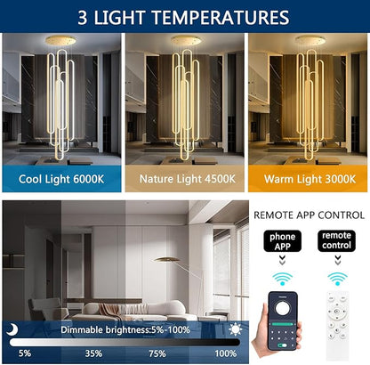 6 Rings Modern Large Chandelier for Staircase High Ceiling Chandelier LED Dimmable Black Chandeliers for Foyer Living Room Villa Gold