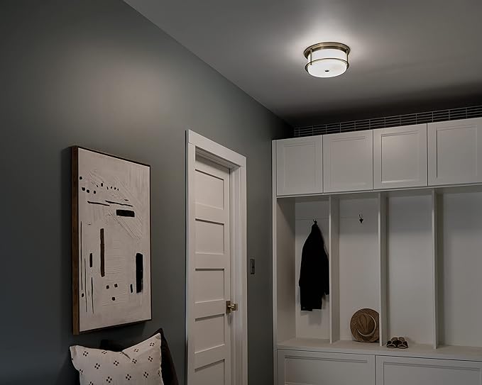 Kichler Brit 2-Light Flush Mount Ceiling Light, Industrial Modern Ceiling Light with Satin Etched Cased Opal Glass in Champagne Bronze, (12" W x 5.5" H), 52595CPZ