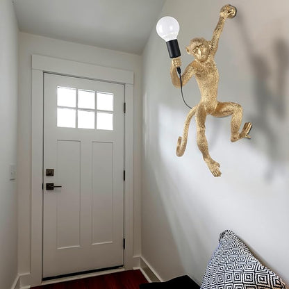 Modern Resin Monkey Wall Lamp Table Lamp Hemp Rope Pendant Light Vintage for Home Decor Dining Living Room Bedroom Entryway (Gold, Wall)