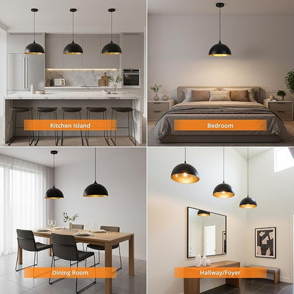 3 Pack Black Pendant Lights Kitchen Island 11.8" Modern Dome Pendant Light Fixtures Farmhouse Hanging Ceiling Light Fixture for Dining Room Foyer Hallway Bar Cafe Sink