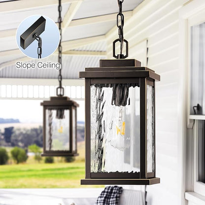 VIANIS Large Outdoor Pendant Light Fixtures with Water Glass, Anti-Rust Waterproof Hanging Light Fixture with Adjustable Wire, Easy-to-Install Outdoor Hanging Lantern for Porch, Garden, Garage