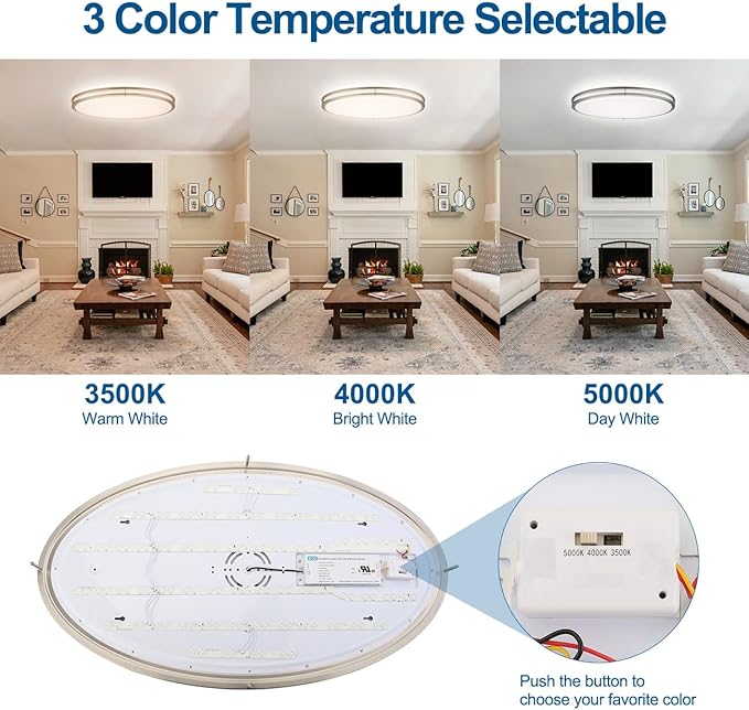 DAKASON 2Pack 32In Oval LED Flush Mount Ceiling Light for Kitchen, 50W Modern Ceiling Light Fixture for Living Room, 3500K/4000K/5000K, Dimmable for Dining Room/Laundry/Hallway, Brushed Nickel