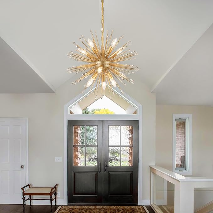 MEIXISUE Modern Sputnik Chandelier,Gold Firework Pendant Light 12-Light Dining Room Chandeliers Hanging Light Fixture for Kitchen Foyer Living Room Entryway UL Listed