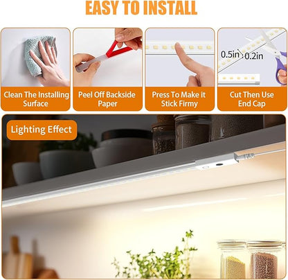 Smart Under Cabinet Lights, 40in Plug in Under Cabinet Lighting with Handwave Sensor, Bright Dimmable 5 Color Temp Stick on Closet Light, Slim Cuttable Under Counter Lights for Kitchen Desk Shelf