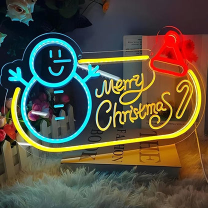 Merry Christmas Snowman Neon Sign 15.7″×9.44″, LED Wall Light – Festive Holiday Decor for Living Room, Shop Window, Office, Christmas Party & New Year Celebration