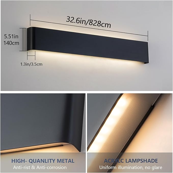 32.6 in LED Bathroom Vanity Light, Modern Black Hardwired Vanity Lights for Bathroom Over Mirror, 32W, 5 CCT Adjustable 3000K-6500K Wall Mounted Bathroom Light Fixture, 2 Pack