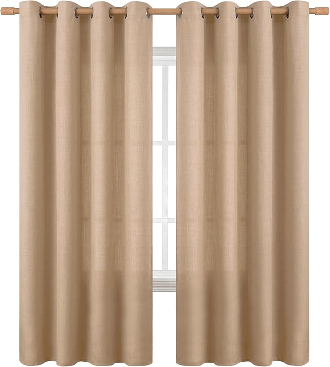 BGment Curtains 72 Inches Long for Living Room, Flax Linen Curtains Burlap Textured Thick Light Filtering Privacy Grommet Window Curtain Drapes for Bedroom, 2 Panels, 52 x 72 Inch, Tan