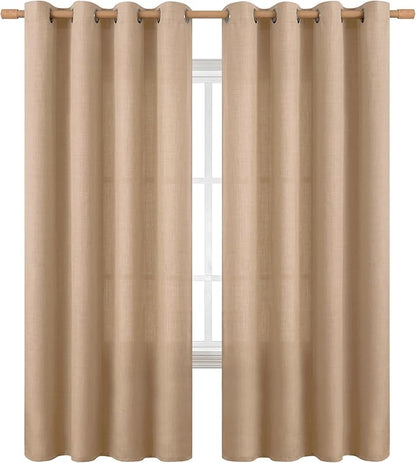 BGment Curtains 72 Inches Long for Living Room, Flax Linen Curtains Burlap Textured Thick Light Filtering Privacy Grommet Window Curtain Drapes for Bedroom, 2 Panels, 52 x 72 Inch, Tan