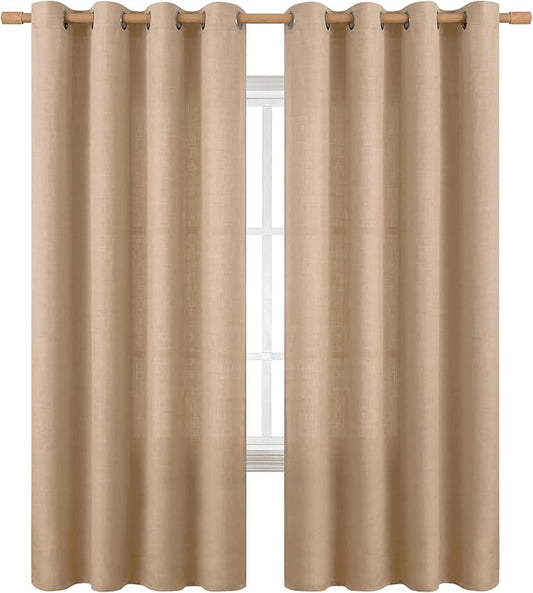 BGment Curtains 72 Inches Long for Living Room, Flax Linen Curtains Burlap Textured Thick Light Filtering Privacy Grommet Window Curtain Drapes for Bedroom, 2 Panels, 52 x 72 Inch, Tan