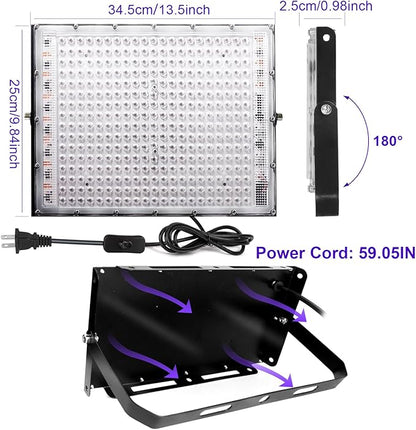 2 Pack 300W Black Lights, Blacklight Flood Light with Plug and Switch,for Glow Party, Black Light Party, Halloween, Body Paint, Neon Glow, Fluorescent Poster, Stage Lighting