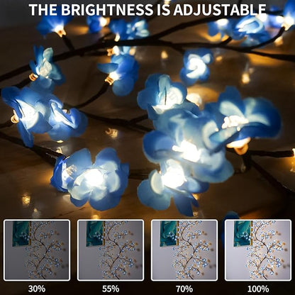 FNHMSL Cherry Enchanted Willow Vine Lights, 7.55FT 144LED Blue Cherry Blossom Tree Branch Lights for Wall, Remote Timer,8 Light Model,Bedroom Wall Doors Wedding, Christmas, USB Battery Box