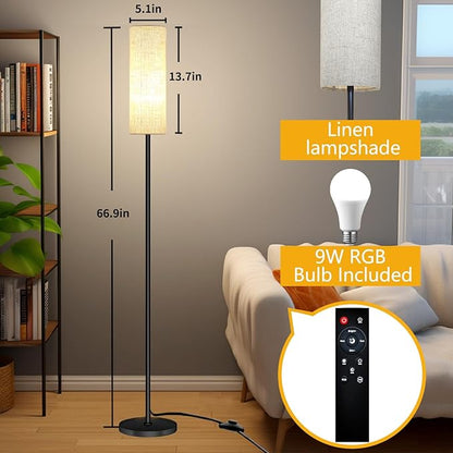 Qaubauyt Smart LED Floor Lamp with APP Control & RGB Colors - Dimmable Standing Lamp for Living Room, Bedroom, Gaming - Remote, Timer, 9W Bulb Included, 67" Modern Tall Lamp (C:Black Beige)
