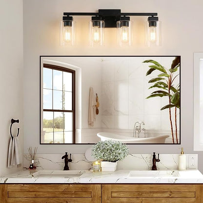 BesLowe 27" 4-Light Bathroom Light Fixture, Modern Black Bathroom Vanity Light, Bathroom Lighting Fixtures Over Mirror, Matte Black Wall Lamp, Wall Lights for Living Room Bedroom Hallway