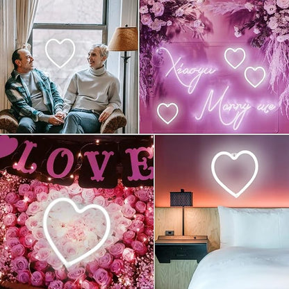 Heart Neon Lights Christmas Decorations, Love Shaped Lamp USB/Battery Operated Night Lights for Gift, Bedroom, Wall, Festival, Party, Valentine’s Day Decor-Heart(White)