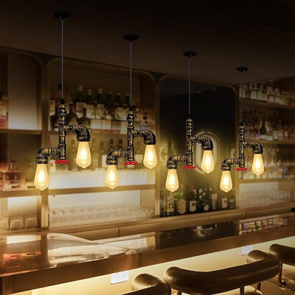 Kawell Vintage Pendant Light Fixtures Industrial Retro Ceiling Chandelier Creative Water Pipe Hanging Light Fixtures Art Deco Iron E26 60W Max for Bedroom Cafe Bar Restaurant Kitchen, Bronze Color
