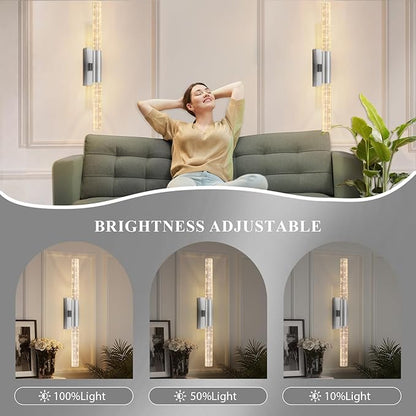 camuucci Battery Operated Wall Sconces Set of 2 Rechargeable Battery Powered Wall Light with 12000mAh Not Hardwired Dimmable Wall Lamp Fixtures for Bedroom Living Room Silver 25.6 Inches