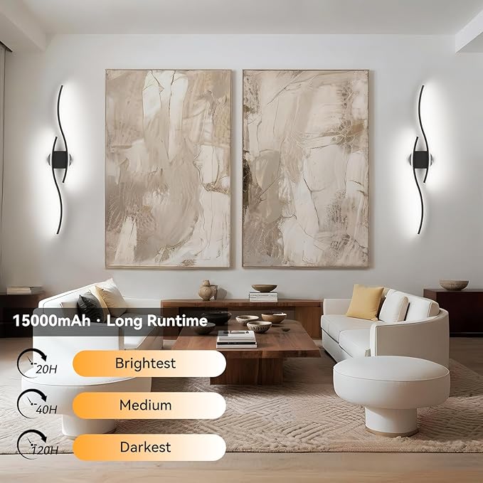 hunhun 40 Inch Battery Operated Wall Sconces, Wireless Wall Sconce with Remote Control, Rechargeable Sconces 3000K-6500K, RGB Dimmable Wall Lights for Living Room, Hallway, Bedroom (40 inch 1Pack)