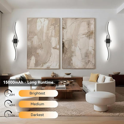 hunhun 40 Inch Battery Operated Wall Sconces, Wireless Wall Sconce with Remote Control, Rechargeable Sconces 3000K-6500K, RGB Dimmable Wall Lights for Living Room, Hallway, Bedroom (40 inch 1Pack)