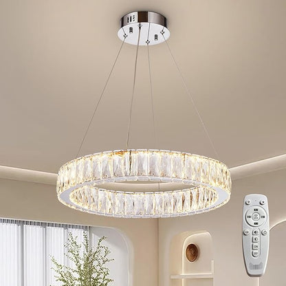 Depuley Modern LED Crystal Chandelier: 19.7" Ring Dimmable Pendant Light Adjustable for Dining Room - 30W Round Crystal Chandeliers for Bedroom Kitchen Over Table Living Room Porch Foyer