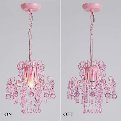 Q&S Mini Crystal Chandelier, Modern Pink Chandelier,Small Hanging Light Fixture for Princess Room Dressing Room Bathroom Clothing Store Salon W11.8 1 Light E26. UL Listed