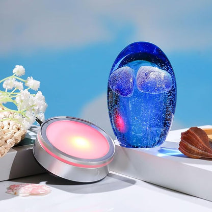 Hand Blown Glass Jellyfish Lamp - Ocean Themed Crystal Ball Desk Decor with LED Light, Aquarium & Beach Room Decoration, Collectible Figurine Paperweight Gift for Women (Blue)