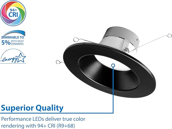 NICOR DLR566091203KBK DLR56(v6) 5/6-inch Black 900 Lumen 3000K Recessed LED Downlight