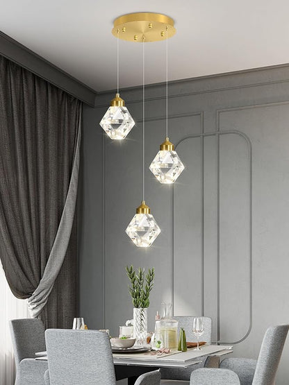 Pendant Light for Kitchen Island 3-Lights Mini Crystal Chandeliers,Crystal Ceiling Hanging Lights Pendant Ceiling Light Fixture,for Kitchen Island Dining Room Bedroom Hallway