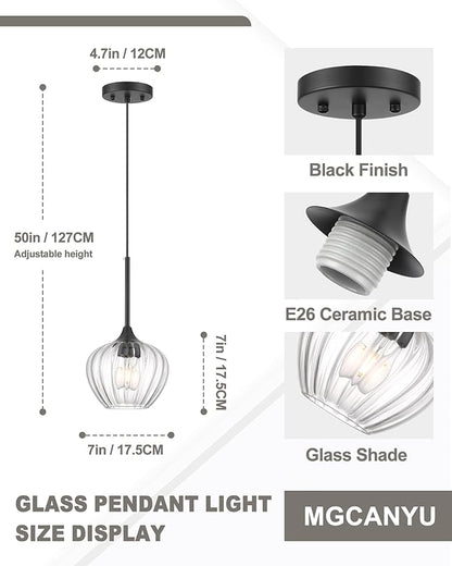 Glass Pendant Lights for Kitchen Island, 7" Modern Matte Black Pendant Light Fixtures Small Farmhouse Hanging Light for Kitchen, Dining Room, Sink, Bathroom