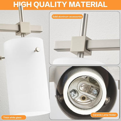 SOLFART 4 Light Bathroom Vanity Lights Over Mirror, Vintage Bathroom Lighting Brushed Nickel Wall Sconce with Milky White Glass Shade